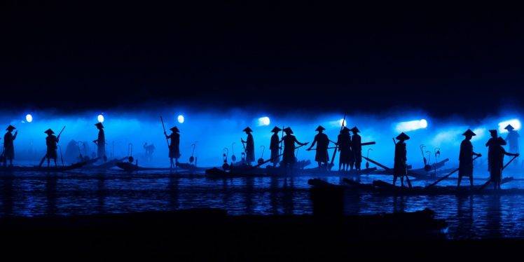 fishermen, Boat, Lights, Night HD Wallpaper Desktop Background