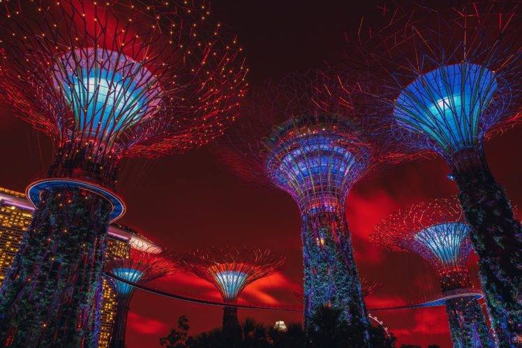 cloud city, Lights, Night, Architecture, Singapore HD Wallpaper Desktop Background
