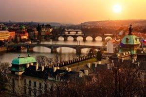 Prague, Czech Republic, City, Cityscape, River, Bridge, Building, Sunset