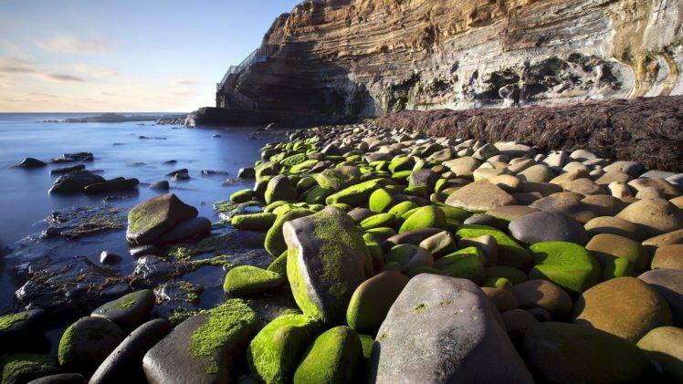 nature, Beach, Stone, Sea, Rocks, Cliff, Moss HD Wallpaper Desktop Background