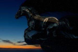 horse, Sky, Flying, Space, Stars