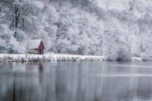 water, Hut, Nature, Winter, Snow