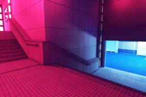 stairs, Contrast, Architecture, Blue, Red, Building, Mirrors Edge