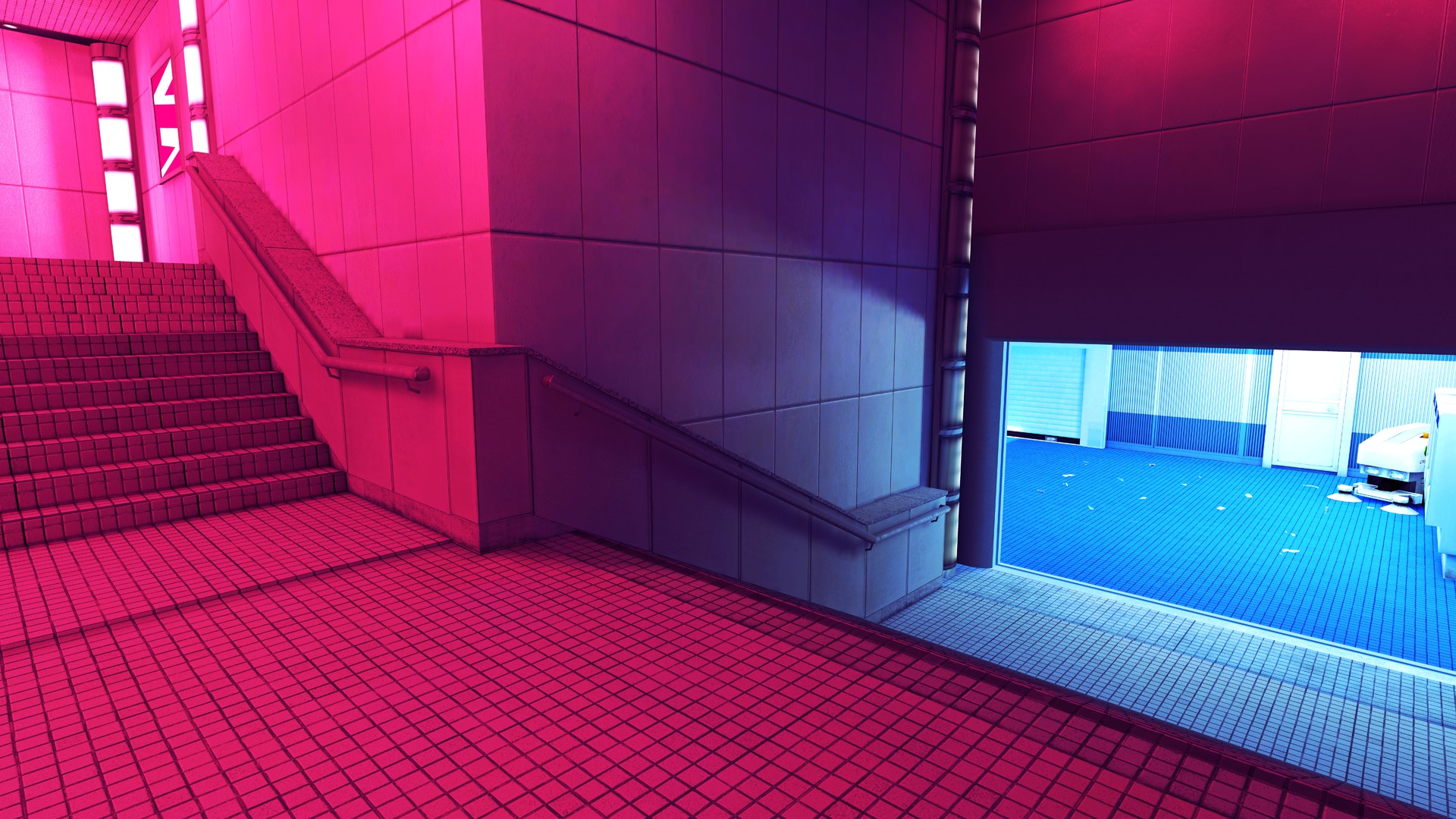 stairs, Contrast, Architecture, Blue, Red, Building, Mirrors Edge Wallpaper