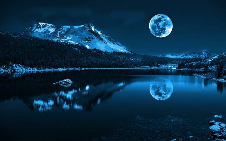 Moon, Lake, Sky, Night HD Wallpaper Desktop Background