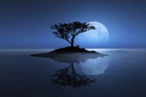 landscape, Nature, Trees, Moon, Water, River