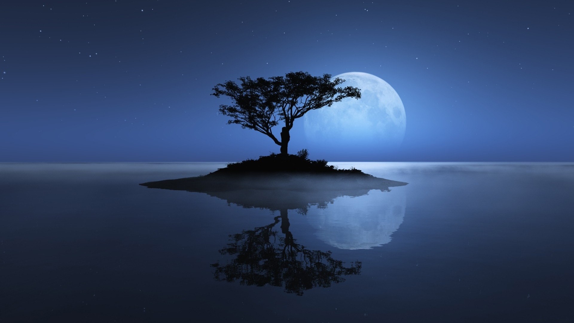 landscape, Nature, Trees, Moon, Water, River Wallpaper