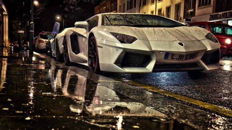 Lamborghini, Lamborghini Aventador, Rain, Wet HD Wallpaper Desktop Background