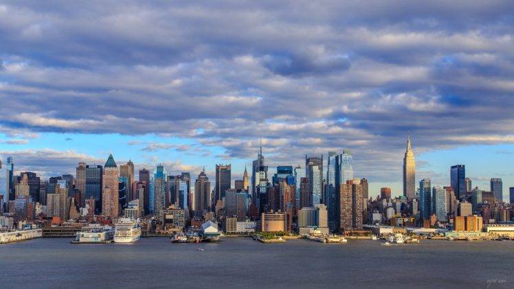 city, Water, River, Skyscraper, Clouds, Manhattan HD Wallpaper Desktop Background