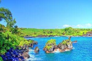 tropical water, Tropical forest, Hawaii, Isle of Maui, Maui, Palm trees, Beach, Waterfall