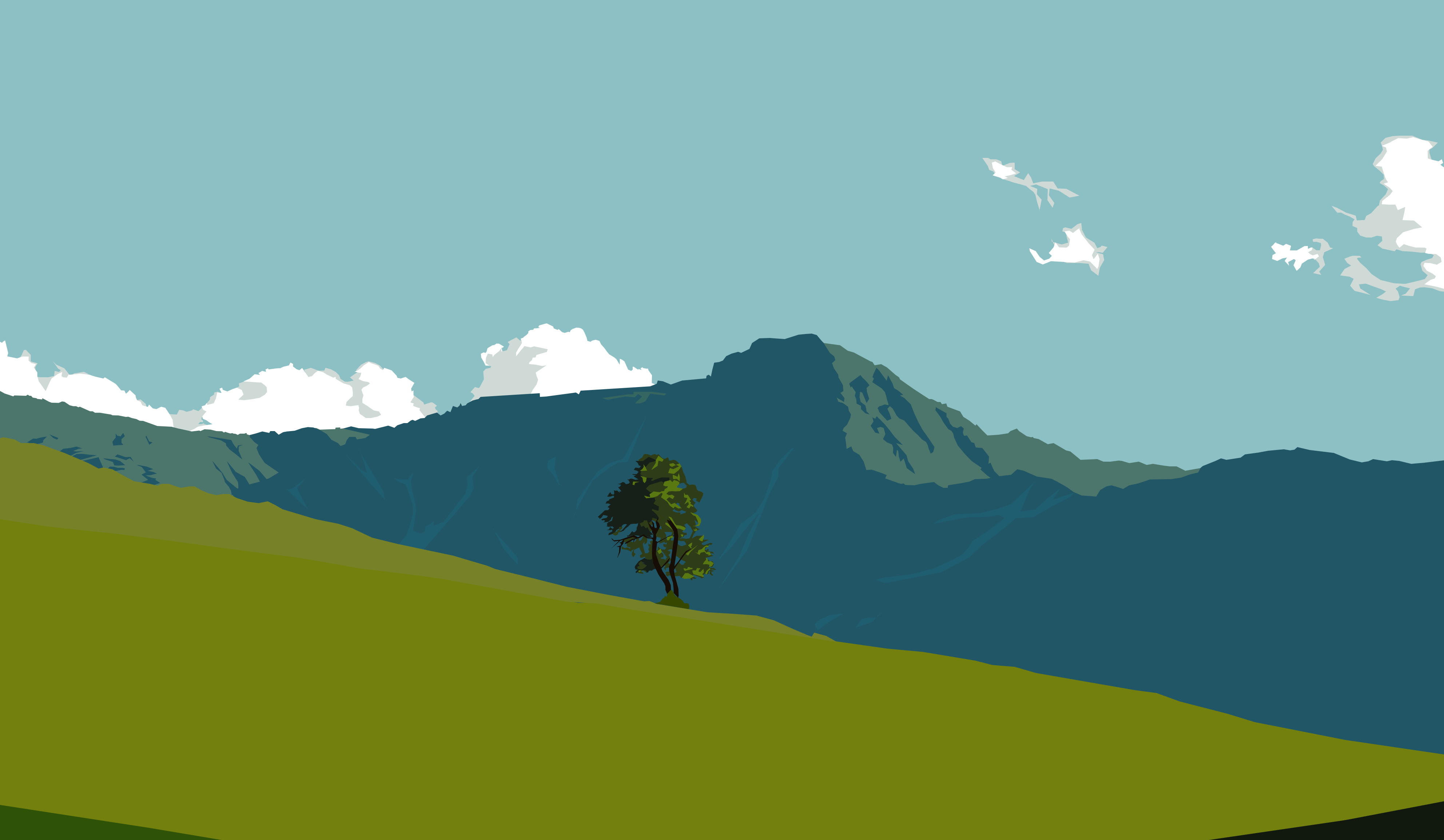 landscape, Mountains, Green, Blue, Minimalism, Simple Wallpaper