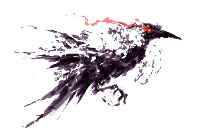 artwork, Digital art, Birds, Crow, Glowing eyes HD Wallpaper Desktop Background