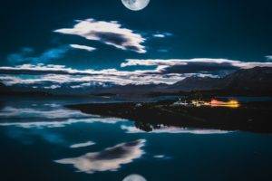 landscape, Moon, Reflection, Clouds