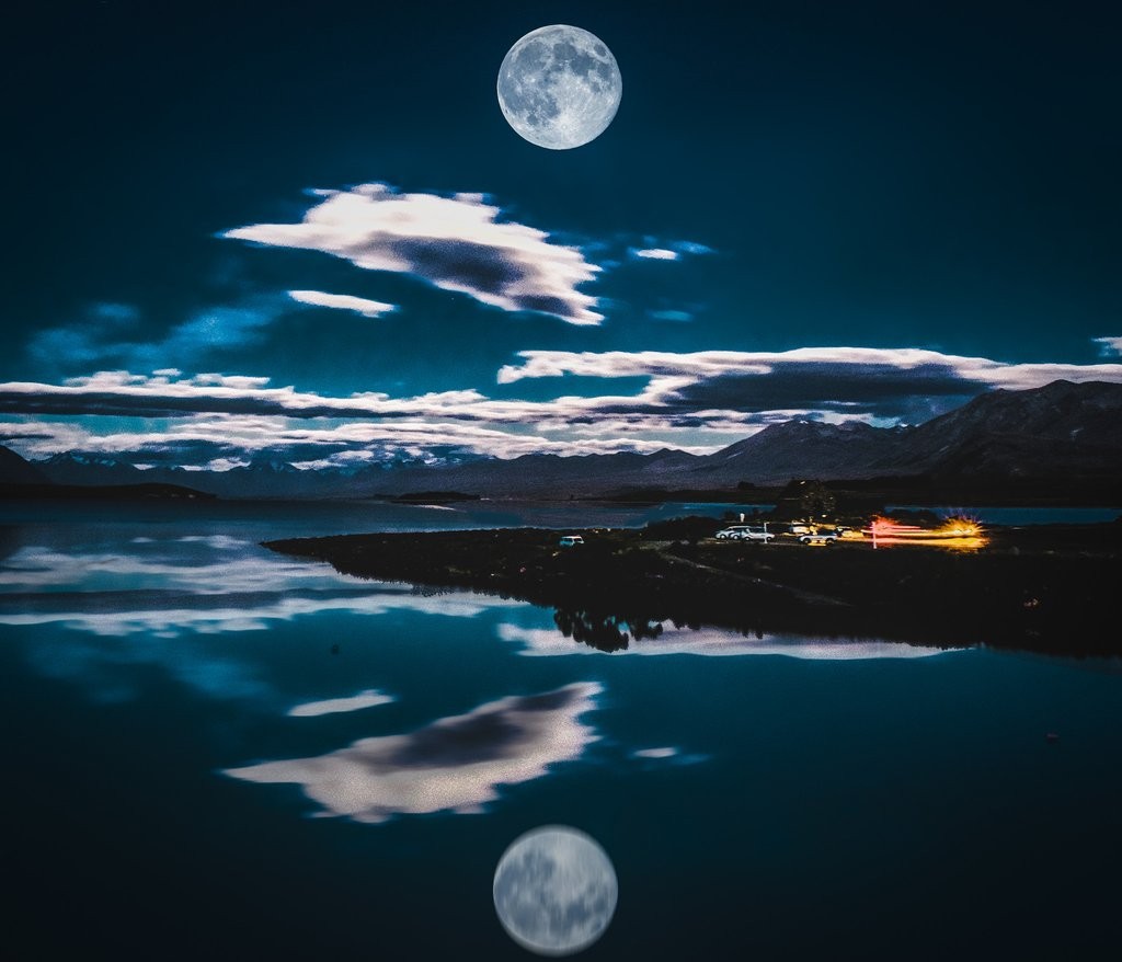 landscape, Moon, Reflection, Clouds Wallpaper