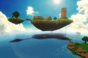 Minecraft, Video games, Floating, Floating island, Sea