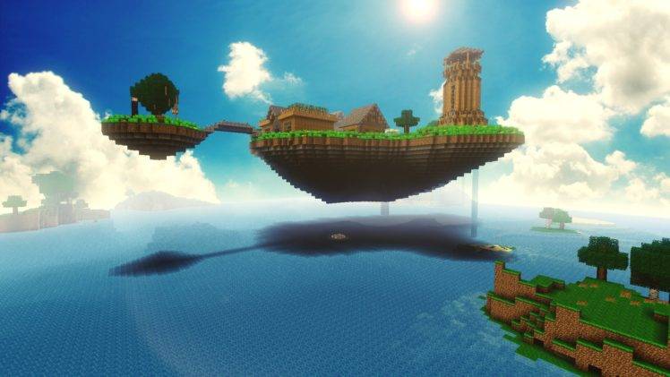 Minecraft, Video games, Floating, Floating island, Sea HD Wallpaper Desktop Background