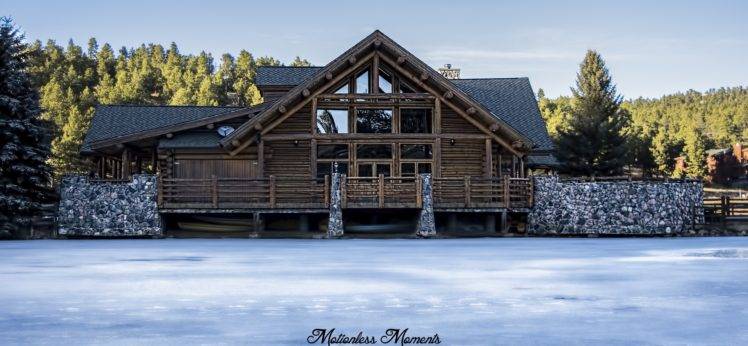 cabin, Lake, Frozen lake, Landscape, Colorado, Mountains, Photography HD Wallpaper Desktop Background