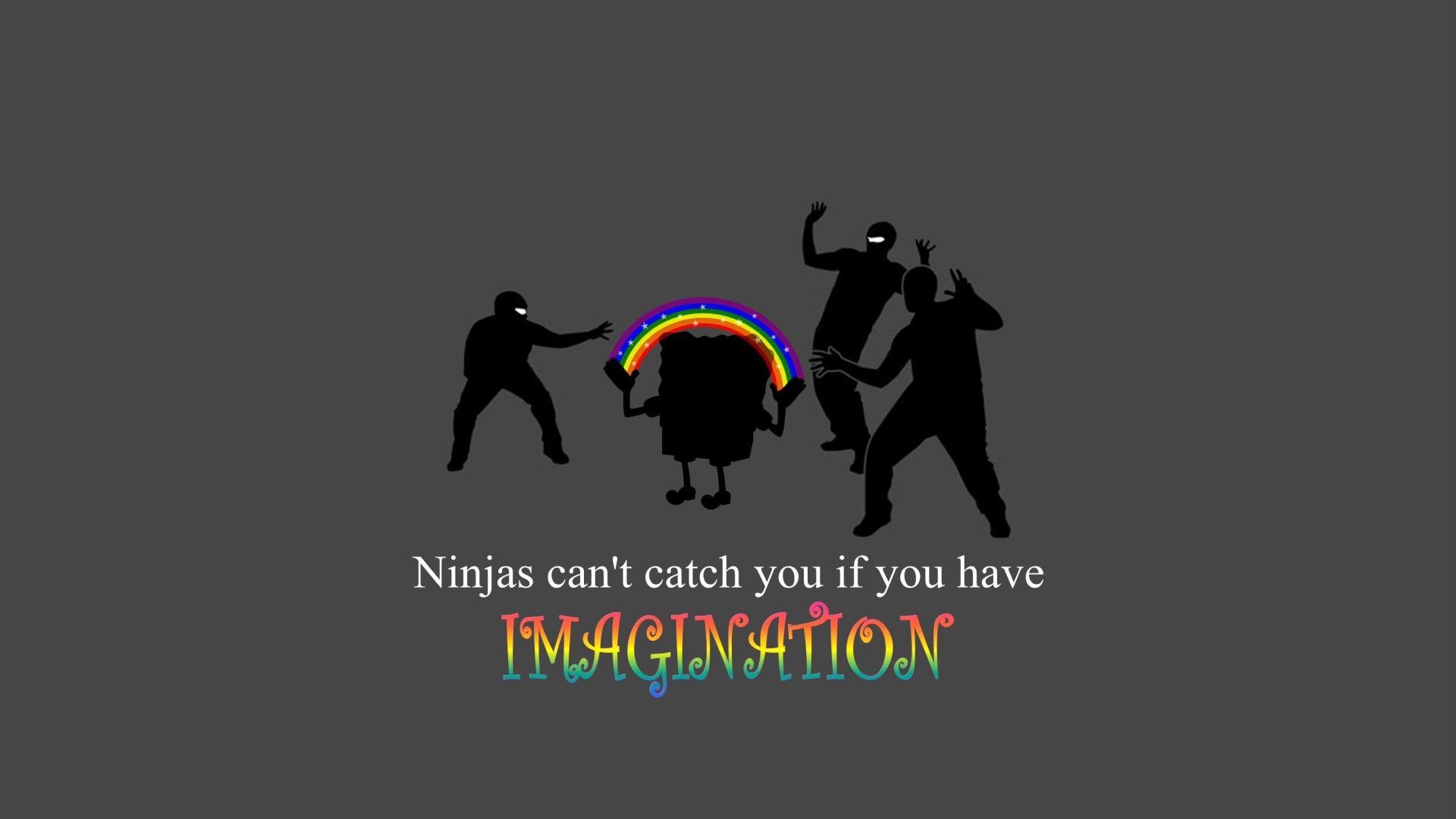ninjas, SpongeBob SquarePants, Ninjas cant catch you if, Rainbows Wallpaper