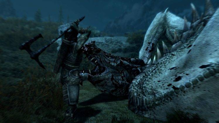 The Elder Scrolls V: Skyrim, Dragon, Night, Video games HD Wallpaper Desktop Background