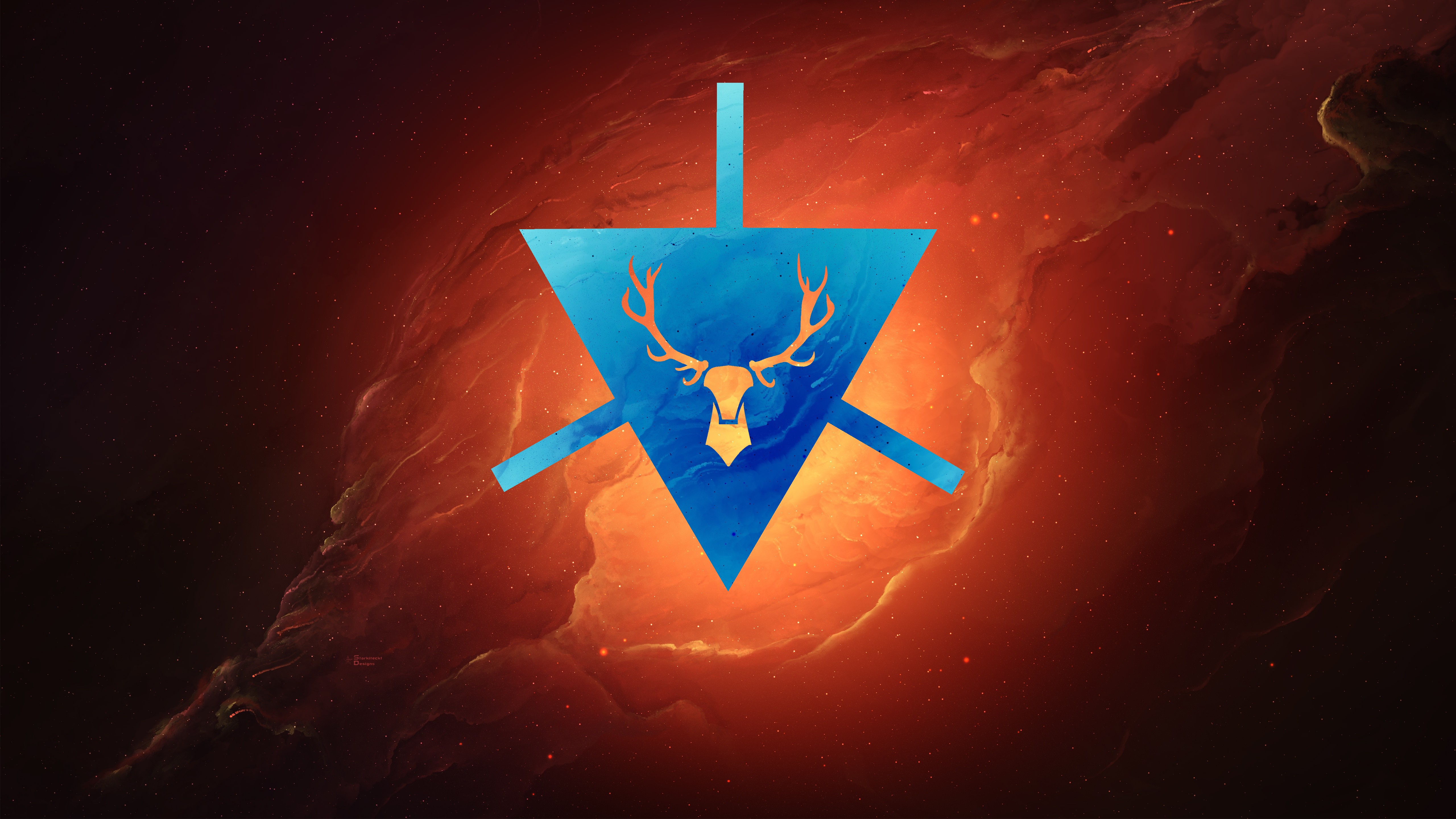 triangle, Deer, Symbols, Nebula, Blue, Orange, Black Wallpaper