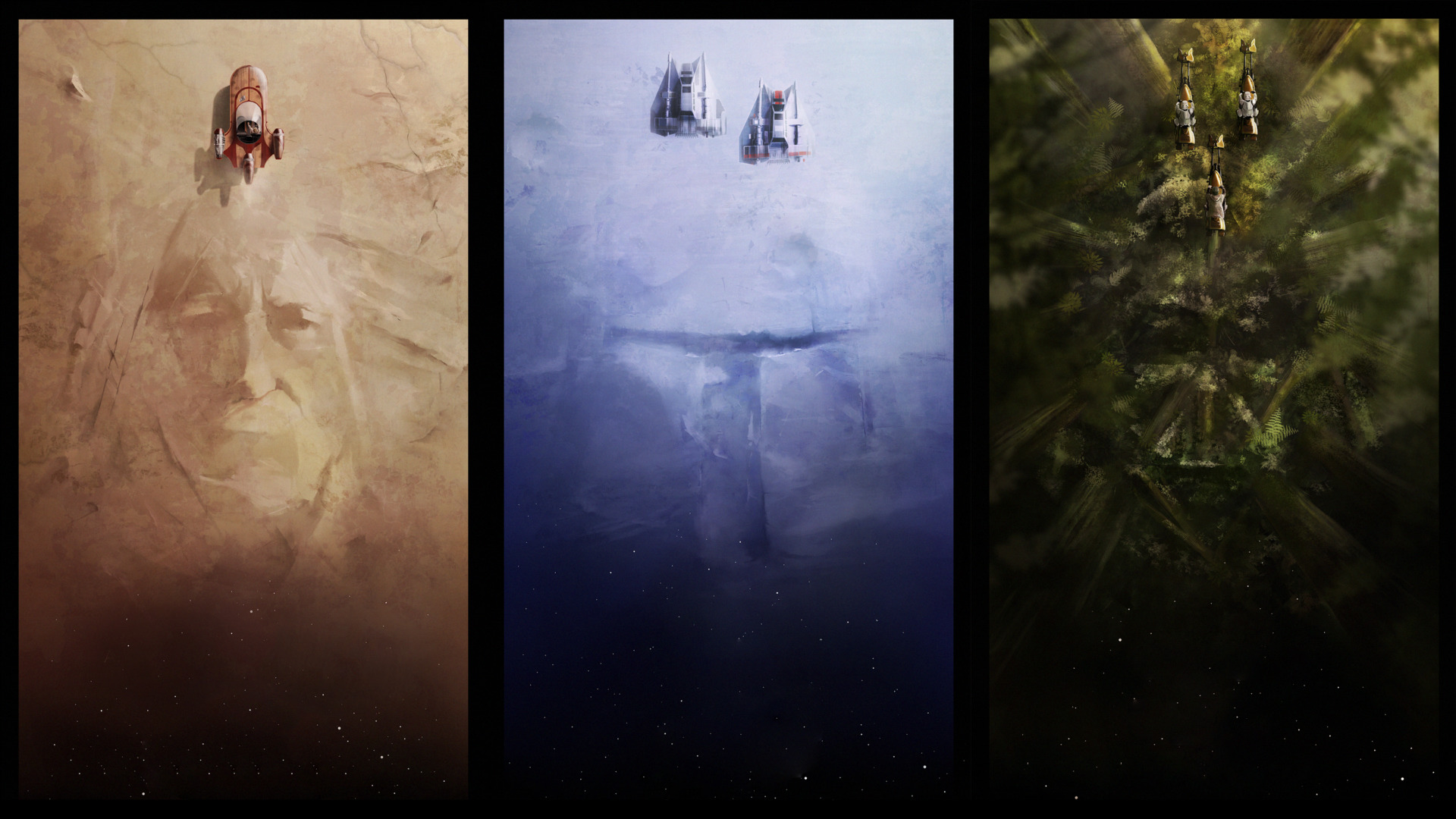 Boba Fett, Obi Wan Kenobi, Darth Vader, Star Wars, Concept art, A Wing Wallpaper