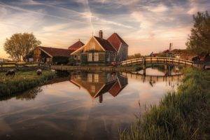 Netherlands, River, Bridge, Dusk, HDR, Landscape