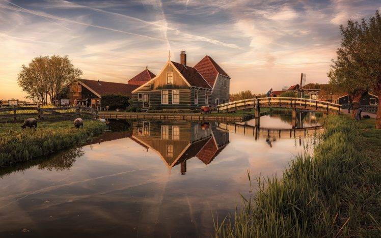 Netherlands, River, Bridge, Dusk, HDR, Landscape HD Wallpaper Desktop Background