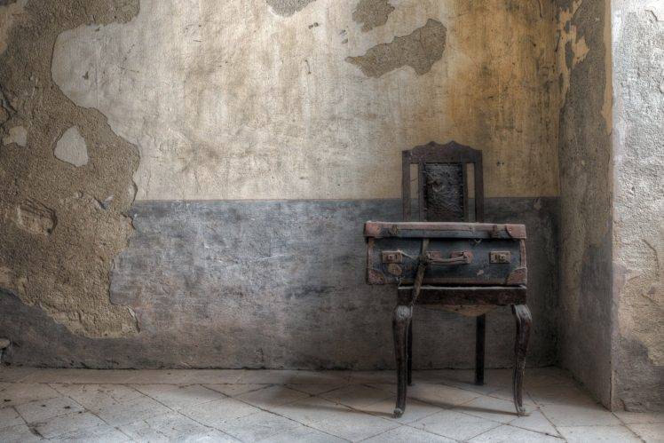 old, Chair, Wall, Suitcase HD Wallpaper Desktop Background