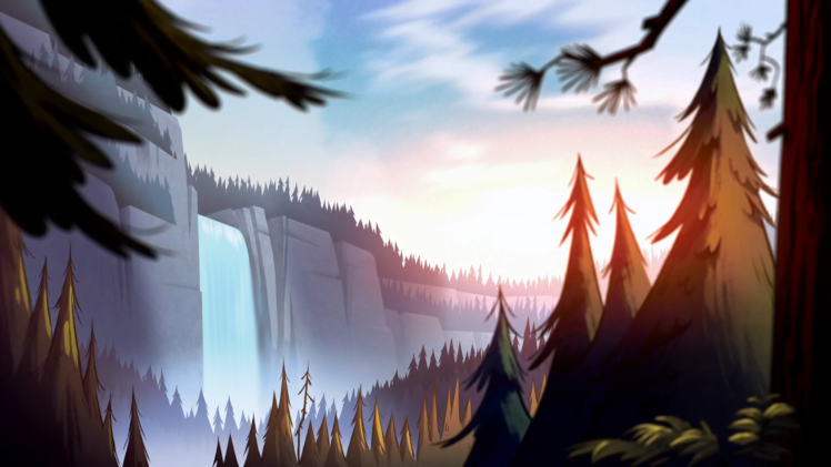 artwork, Forest, Waterfall, Gravity Falls HD Wallpaper Desktop Background