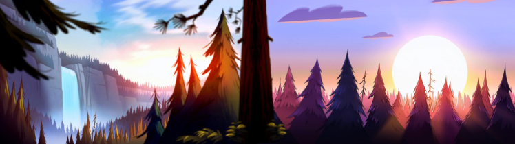 artwork, Waterfall, Forest, Gravity Falls HD Wallpaper Desktop Background