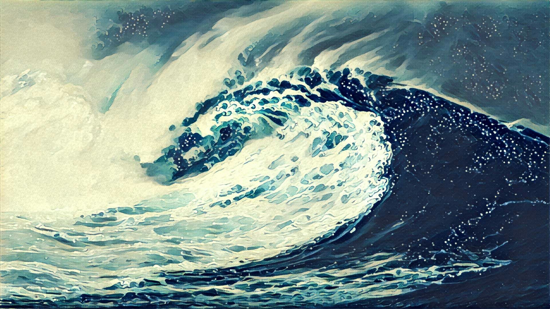 waves, Sea, Drawing, Artwork Wallpaper