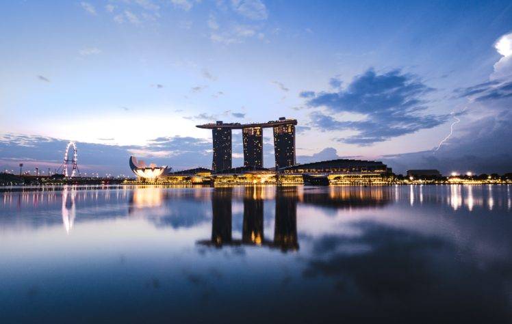 Singapore, Cityscape, City, Sky, Lights, Reflection HD Wallpaper Desktop Background
