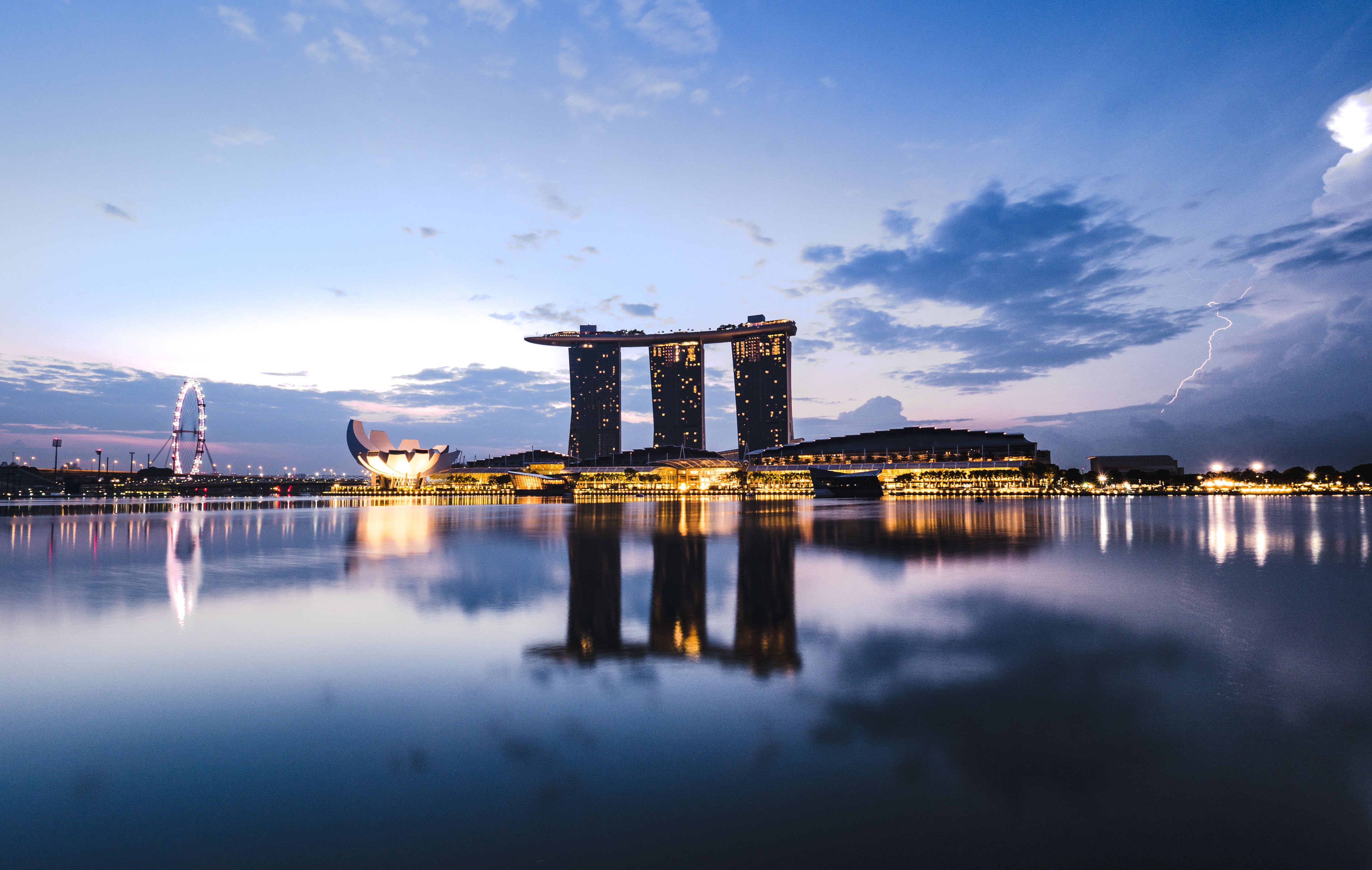 Singapore, Cityscape, City, Sky, Lights, Reflection Wallpaper