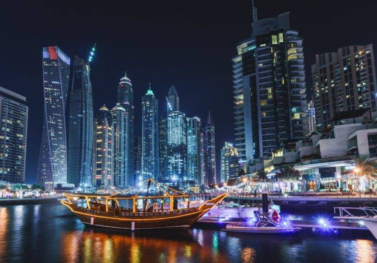 Dubai, Cityscape, Night, Boat HD Wallpaper Desktop Background