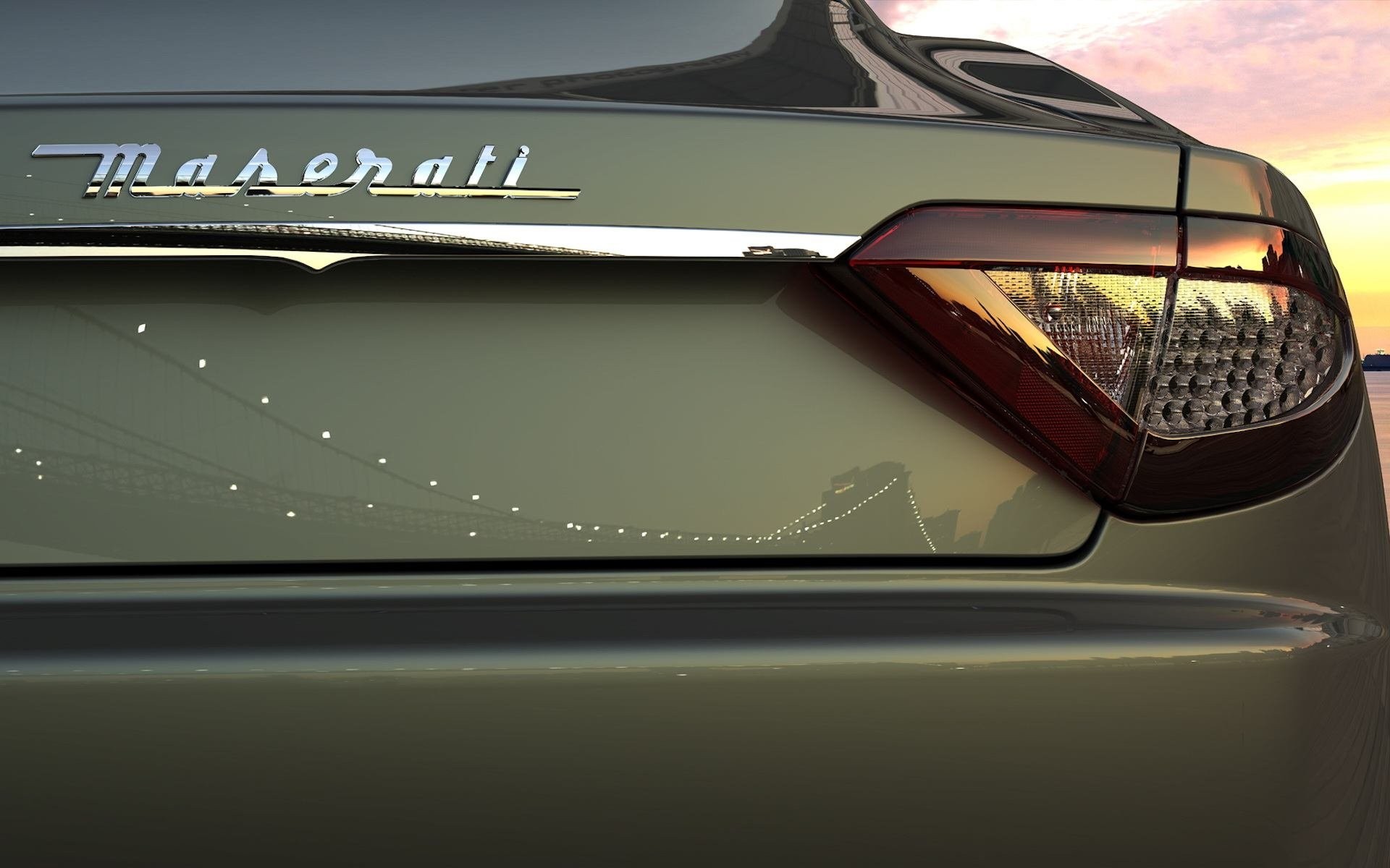 Maserati, Car, Rear view, Reflection, Bridge, Sunset Wallpaper