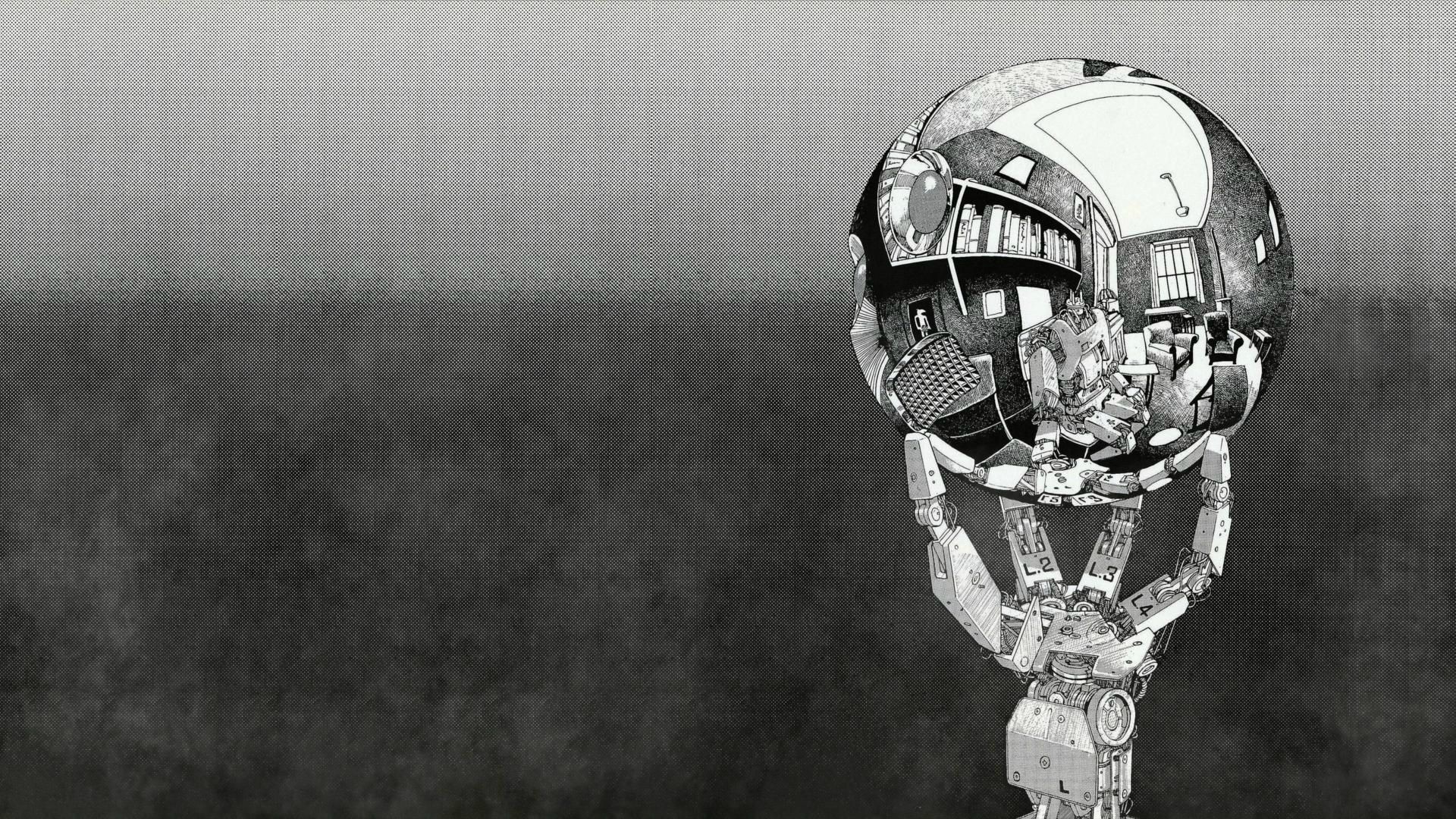 M. C. Escher, Robot, Monochrome, Sphere, Reflection Wallpaper