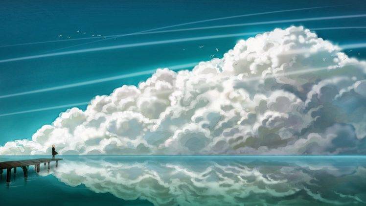 clouds, Cartoon, Lake, Water HD Wallpaper Desktop Background