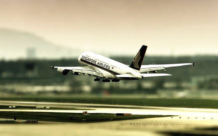 airplane, Aircraft, Passenger aircraft, Tilt shift HD Wallpaper Desktop Background