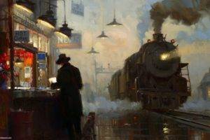 train station, Painting, Oil painting