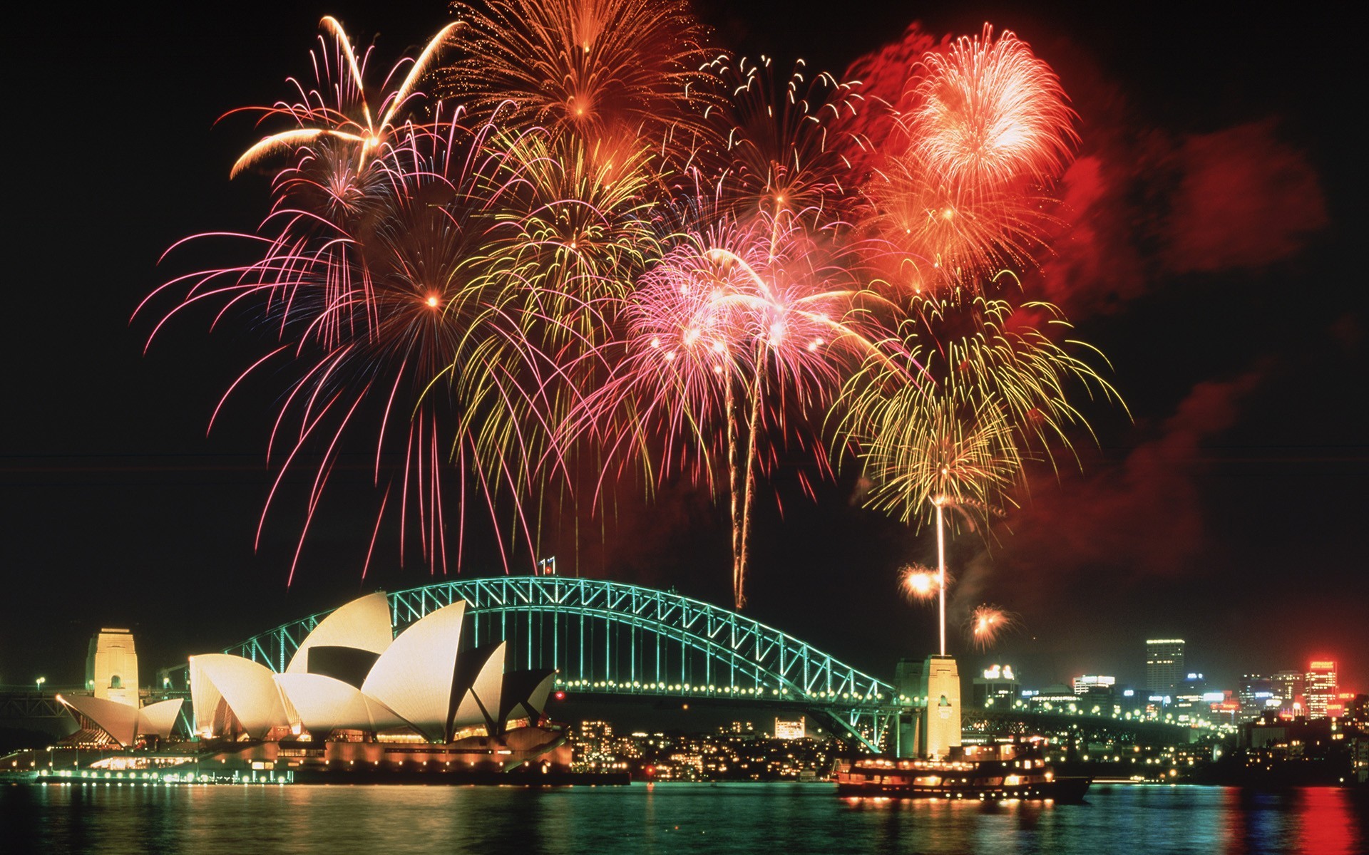 fireworks, Bridge Wallpaper