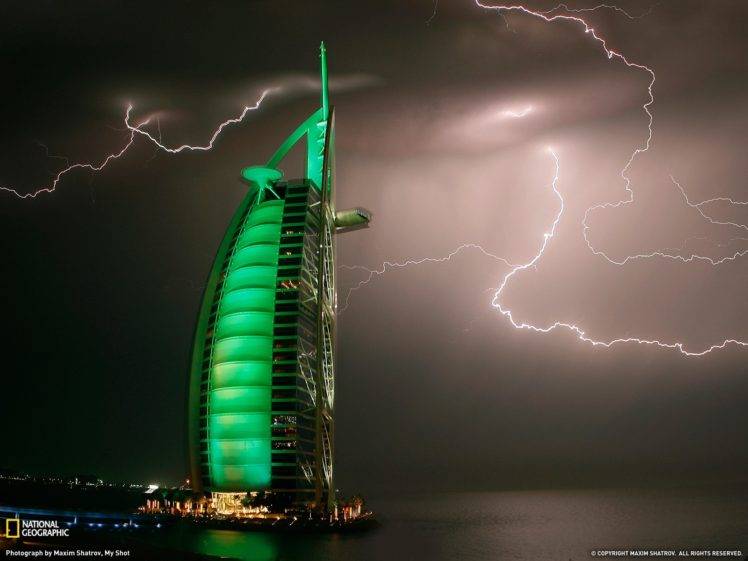 National Geographic, Burj Al Arab, Lightning, Building HD Wallpaper Desktop Background