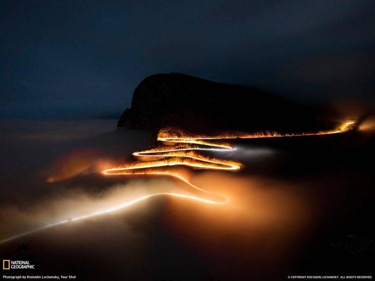 National Geographic, South Africa, Mist, Silhouette, Light painting, Road HD Wallpaper Desktop Background