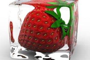 food, Strawberries, Ice cubes, Ice