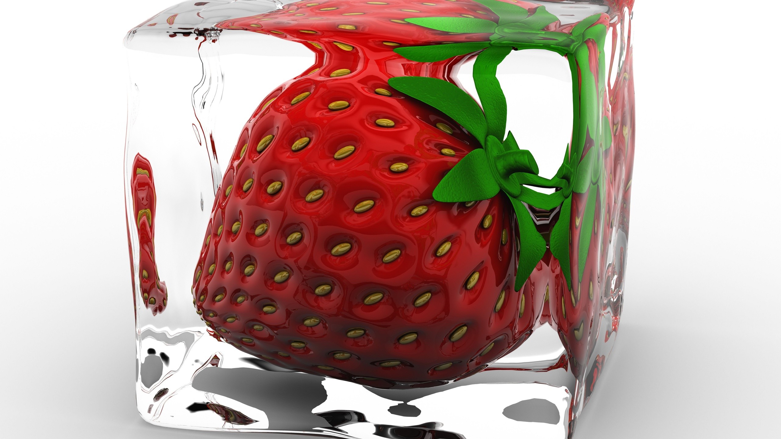food, Strawberries, Ice cubes, Ice Wallpaper