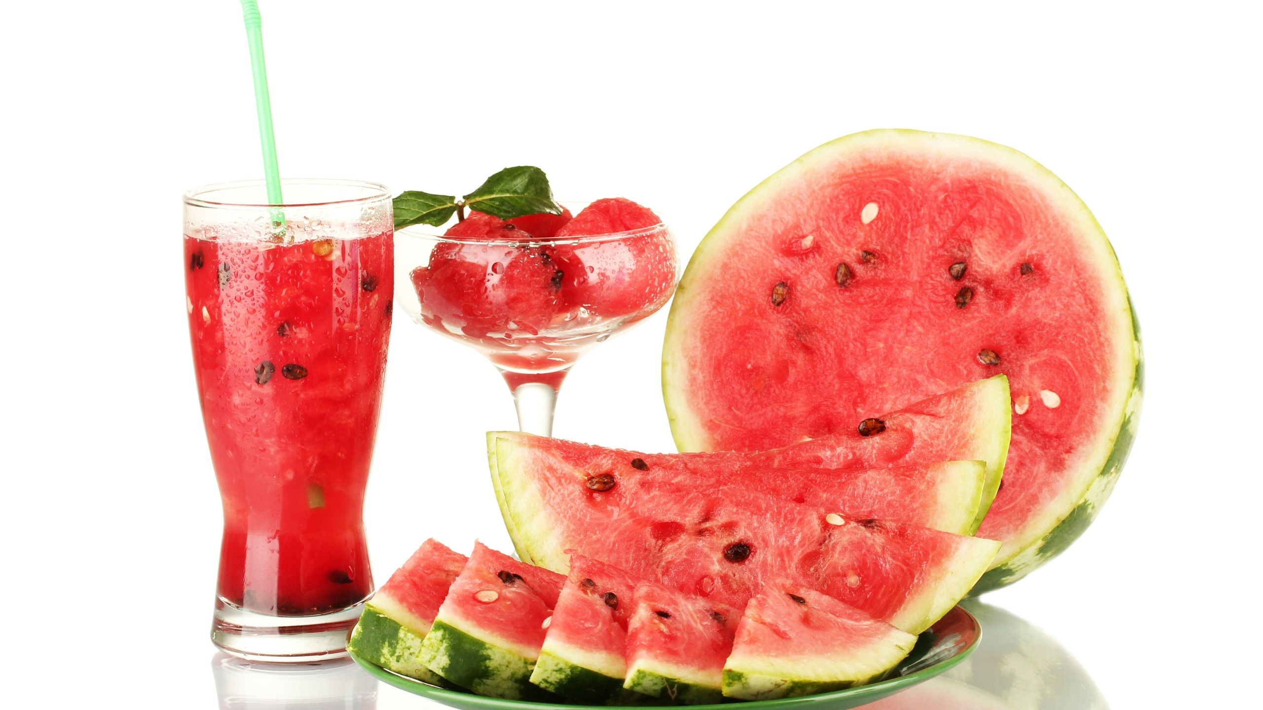 food, Watermelons, Juice, White background Wallpaper