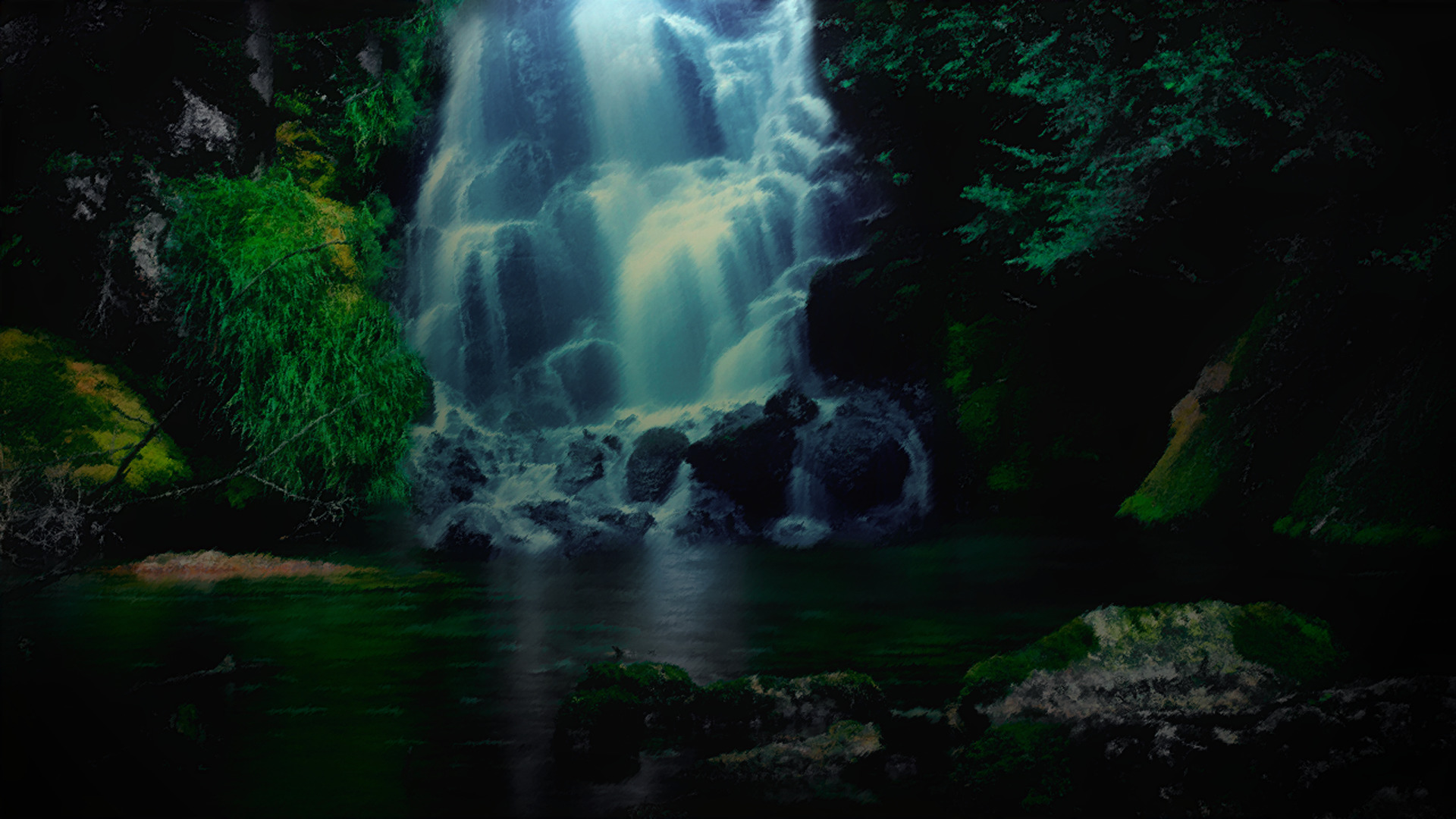 waterfall, Photo manipulation, Rock, Moss Wallpaper