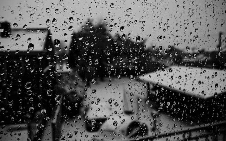rain, Glass, Monochrome, Blurred, Water drops, Water on glass HD Wallpaper Desktop Background