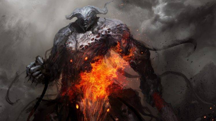 warrior, Demon, Stone, Fire, Souls HD Wallpaper Desktop Background