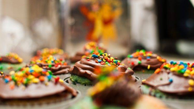 cupcakes, Sprinkles, Desserts, Depth of field HD Wallpaper Desktop Background