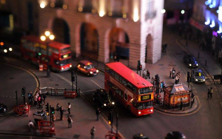 tilt shift, London, Doubledecker, Cityscape, Buses, UK HD Wallpaper Desktop Background